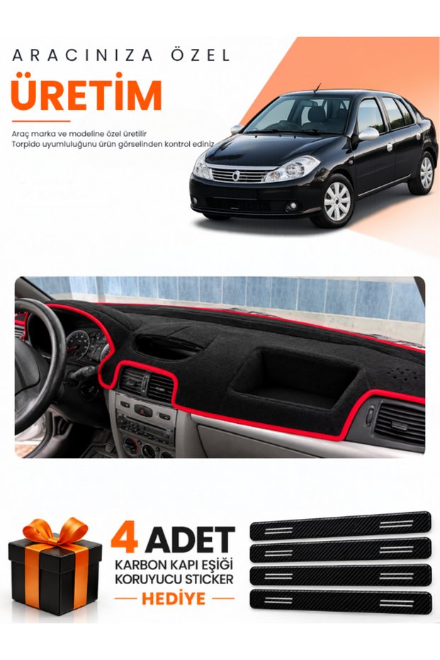 Renault Symbol Without Airbags (2008-2011) Compatible Torpedo Protection Cover Auto Cover - Black-Red - Re029