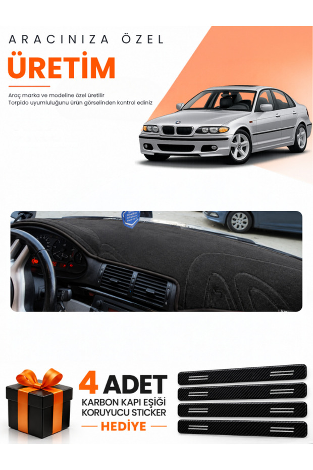 Bmw E46 (1997-2006) Compatible Dashboard Protection Cover Auto Cover - Black-Brown - Bm002