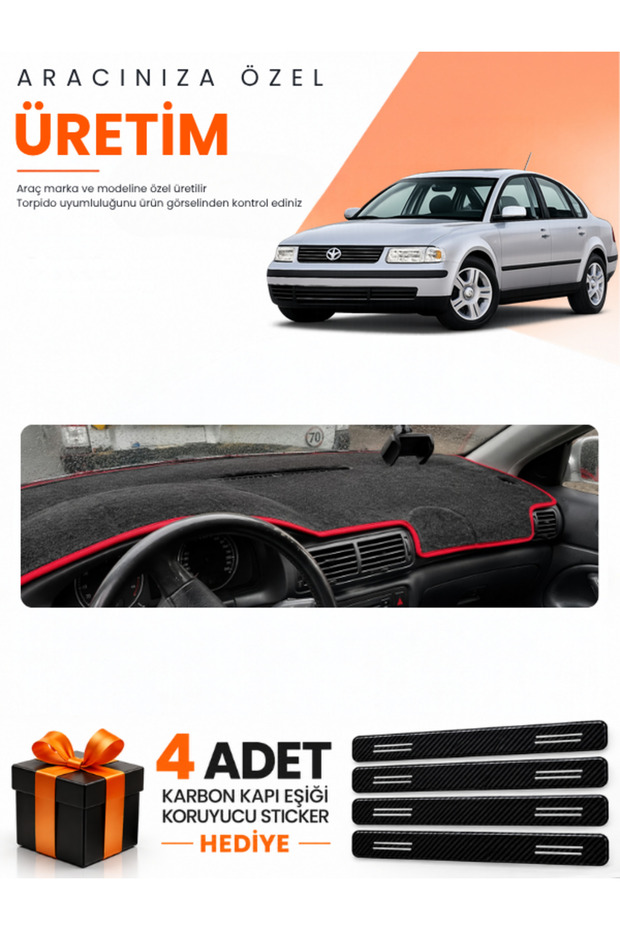 Volkswagen Passat B5 (1996-2000) Compatible Dashboard Protection Cover Auto Cover - Black-Red - Vw015