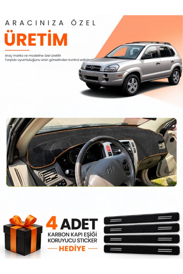 Hyundai Tucson 1 (2004-2009) Compatible Torpedo Protection Cover Auto Cover - Black-Brown - Hu033