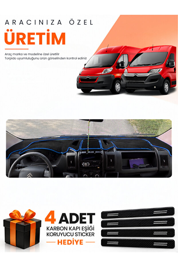 Citroen Jumper (2006-2024) Compatible Dashboard Protection Cover Auto Cover - Black-Blue - Ci006