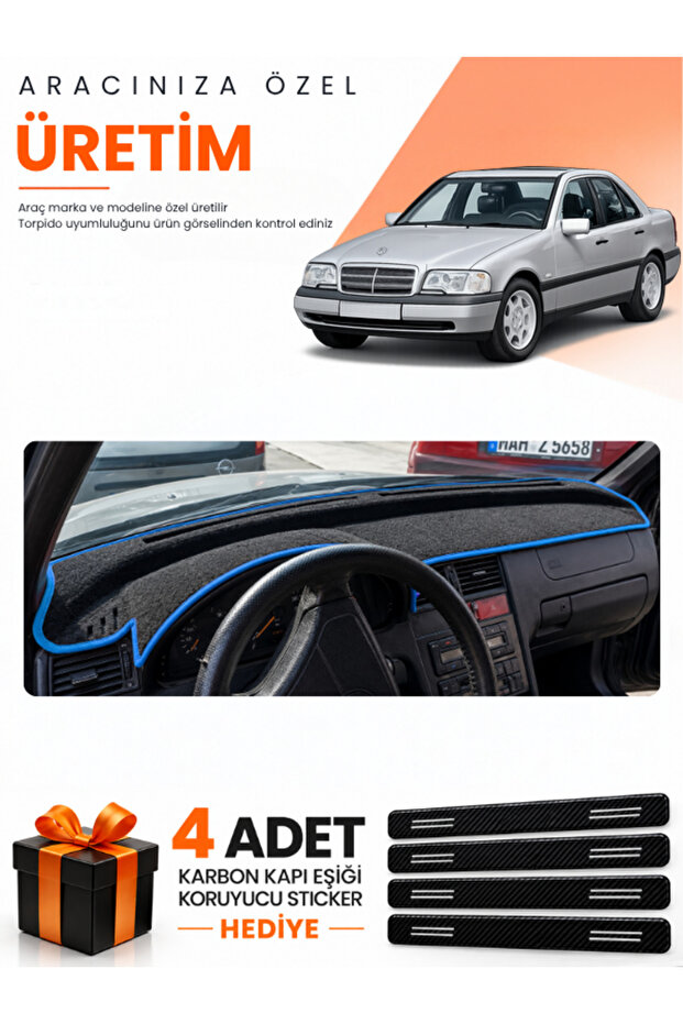 Mercedes W202 C-Class (1993-2000) Compatible Dashboard Protection Cover Auto Cover - Black-Blue - Mb004