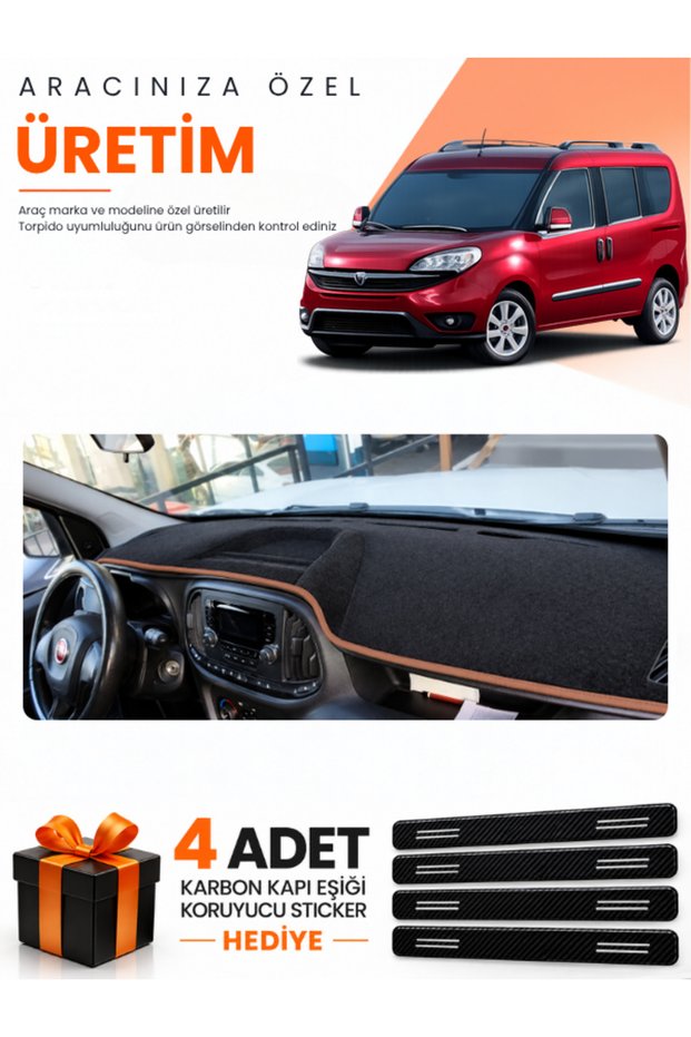 Fi̇at Doblo Fully Closed (2015-2023) Compatible Glove Box Protection Cover Auto Cover - Black-Brown - Fi026