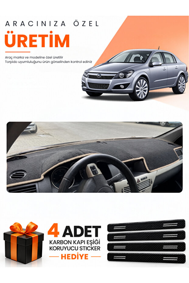Opel Astra H (2003-2014) Compatible Dashboard Protection Cover Auto Cover - Black-Beige - Op003