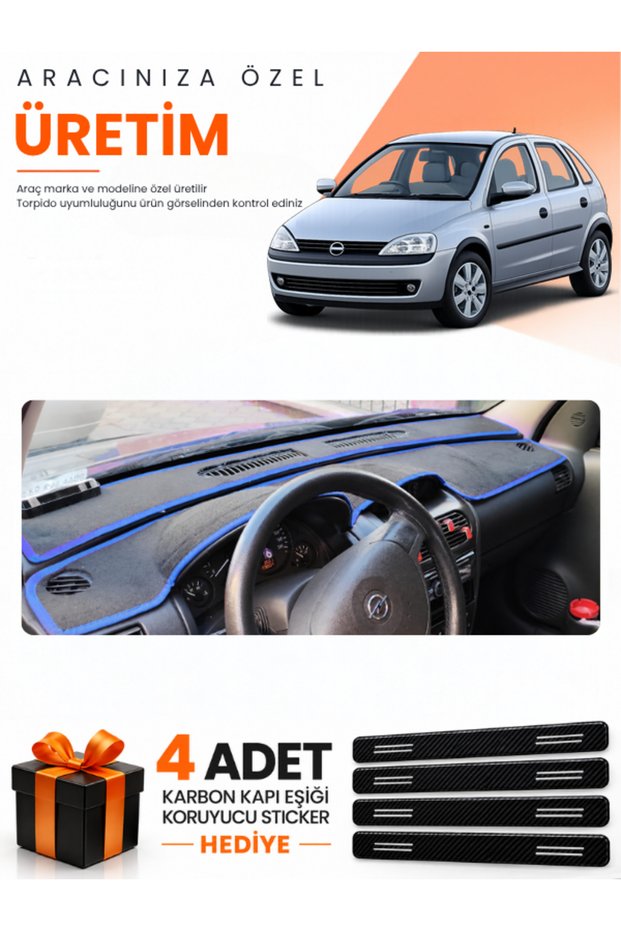 Opel Corsa C (2001-2011) Compatible Dashboard Protection Cover Auto Cover - Black-Blue - Op007