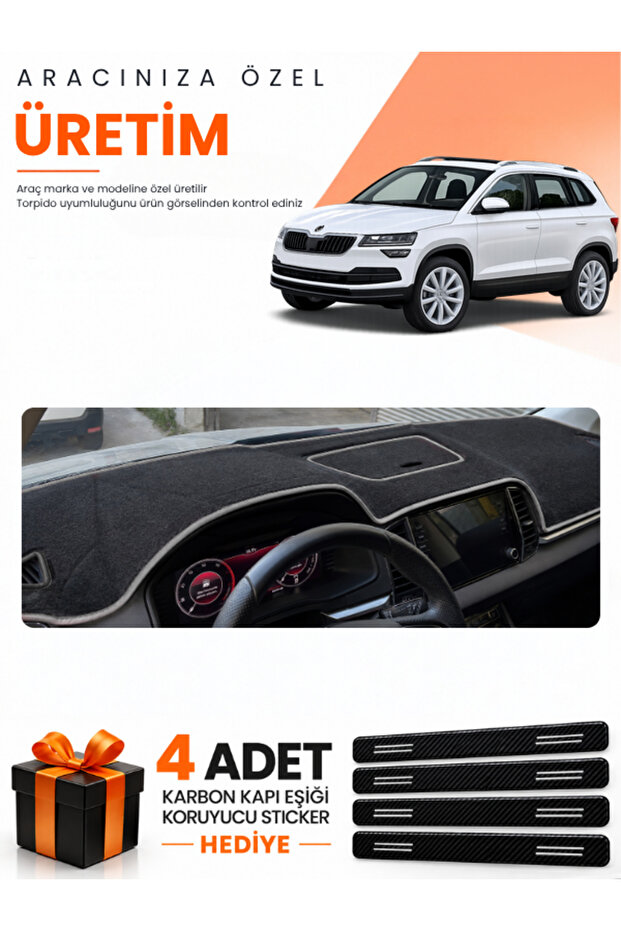 Skoda Karoq (2017-2024) Compatible Dashboard Protection Cover Auto Cover - Black-Grey - Sk004