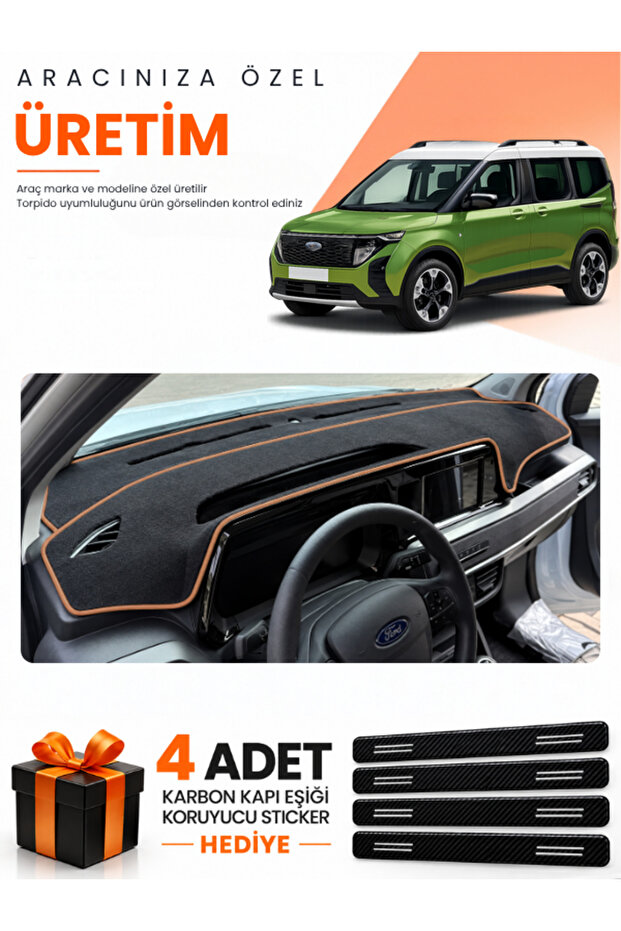Ford Courier (2024-2027) Compatible Dashboard Protection Cover Auto Cover - Black-Brown - Fo037