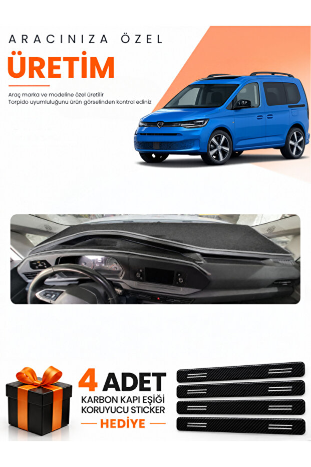 Volkswagen Caddy (2022-2026) Compatible Dashboard Protection Cover Auto Cover - Black-Grey - Vw004