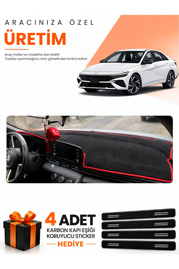 Hyundai Elantra (2020-2026) Compatible Dashboard Protection Cover Auto Cover - Black-Red - Hu018