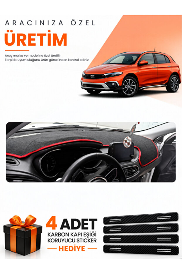 Fi̇at Egea Cross (2021-2026) Compatible Torpedo Protection Cover Auto Cover with Tablet - Black-Red - Fi012