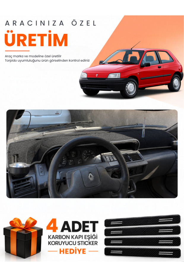 Renault Clio 1 (1990-1998) Compatible Dashboard Protection Cover Auto Cover - Black-Grey - Re006