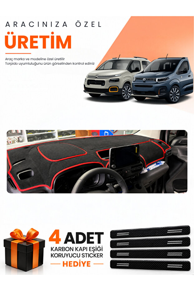 Citroen Berlingo K9 (2018-2026) Compatible Dashboard Protection Cover Auto Cover - Black-Red - Ci015