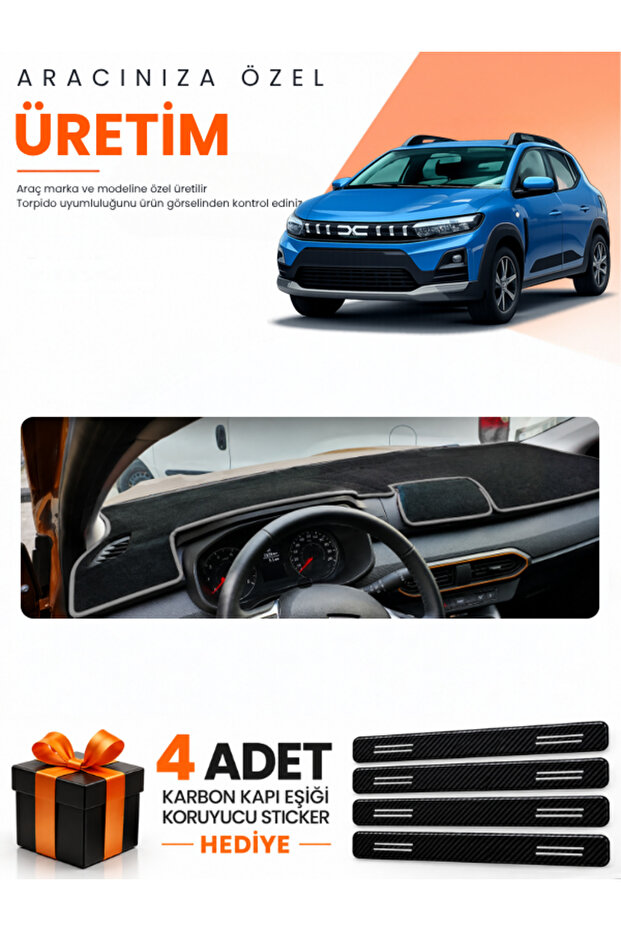 Dacia Sandero (2022-2026) Screenless Compatible Dashboard Protection Cover Auto Cover - Black-Grey - Da002