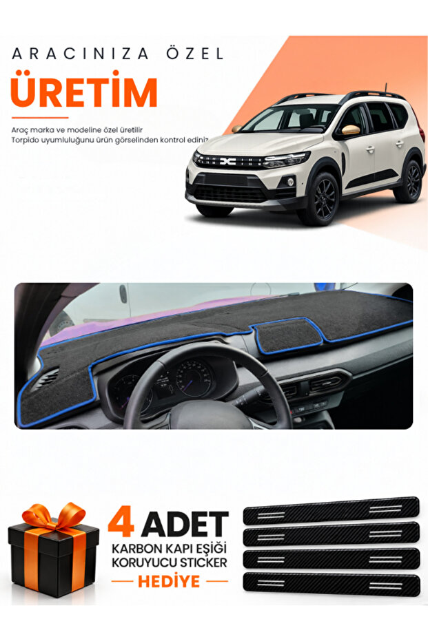 Daci̇a Jogger Screenless (2022-2026) Compatible Dashboard Protection Cover Auto Cover - Black-Blue - Da002