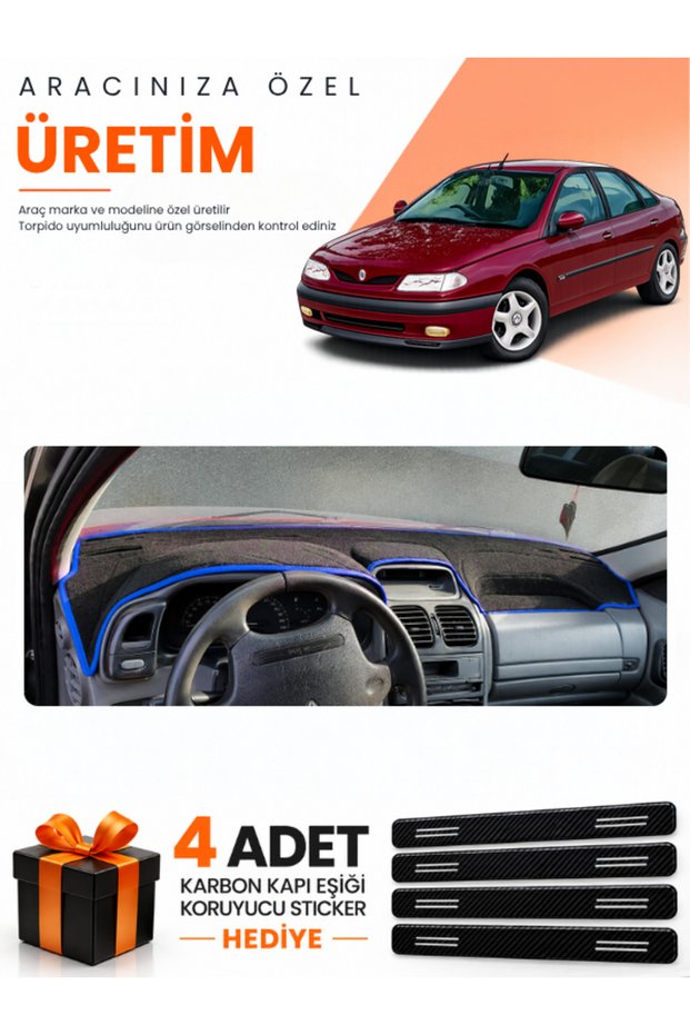 Renault Laguna 1 Airbagsiz (2000-2007) Compatible Torpedo Protection Cover Auto Cover - Black-Blue - Re031
