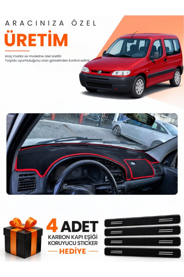 Peugeot Partner (1996-2002) Compatible Torpedo Protection Cover Auto Cover - Black-Red - Pe023