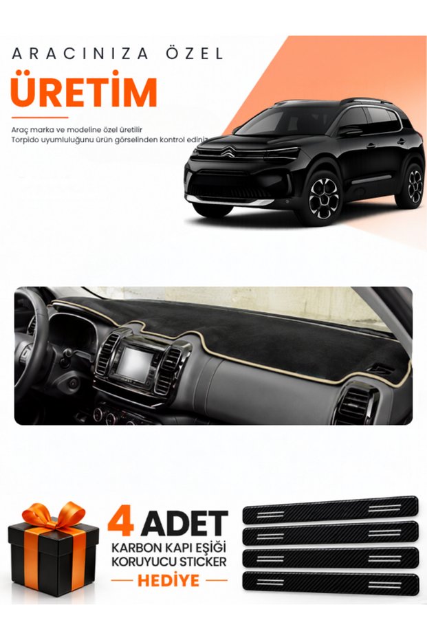 Citroen C5 Ai̇rcross (2018-2026) Compatible Dashboard Protection Cover Auto Cover - Black-Beige - Ci014