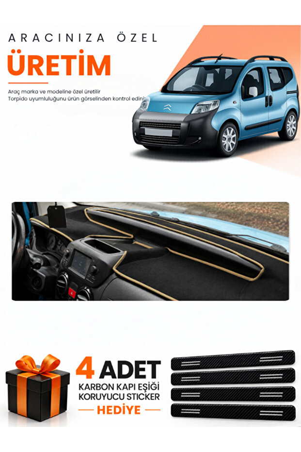 Citroen Nemo (2007-2020) Compatible Dashboard Protection Cover Auto Cover - Black-Beige - Ci005