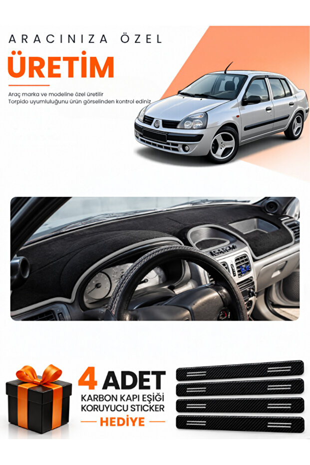 Renault Cli̇o Symbol Ali̇ze (2002-2008) Compatible Torpedo Protection Cover Auto Cover - Black-Grey - Re013