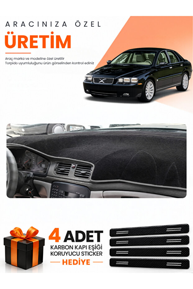 Volvo S80 (1998-2006) Compatible Dashboard Protection Cover Auto Cover - Black-Grey - Vo004