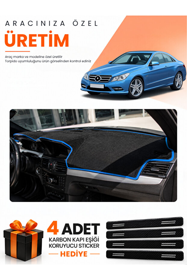 Mercedes C207 (2009-2017) Compatible Dashboard Protection Cover Auto Cover - Black-Blue - Mb008
