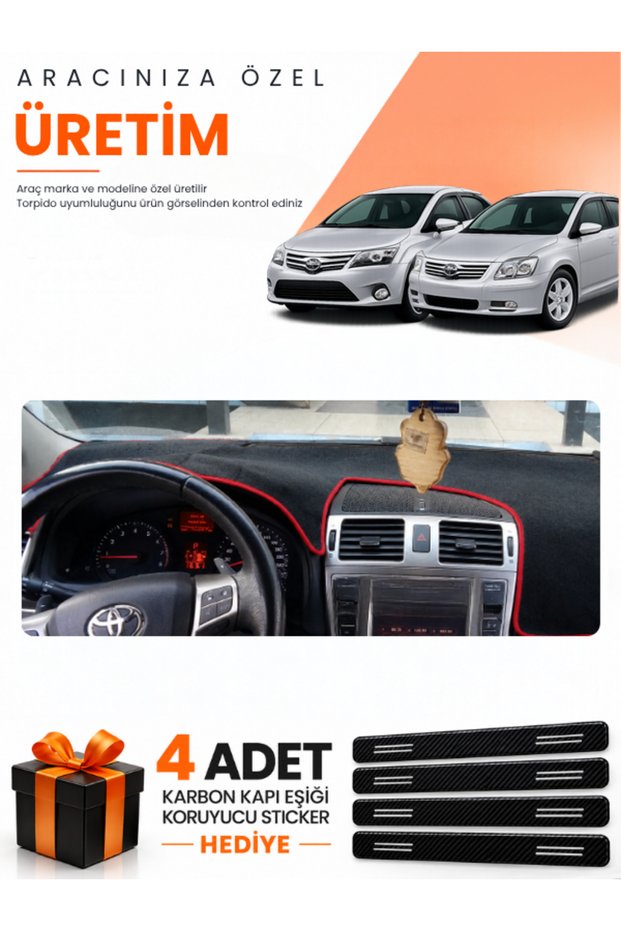 Toyota Avensis T270 (2009-2015) Compatible Torpedo Protection Cover Auto Cover - Black-Red - To004