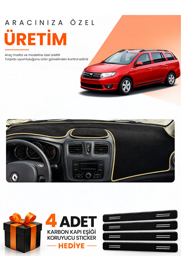 Daci̇a Logan Mcv (2012-2021) Compatible Dashboard Protection Cover Auto Cover - Black-Beige - Re015