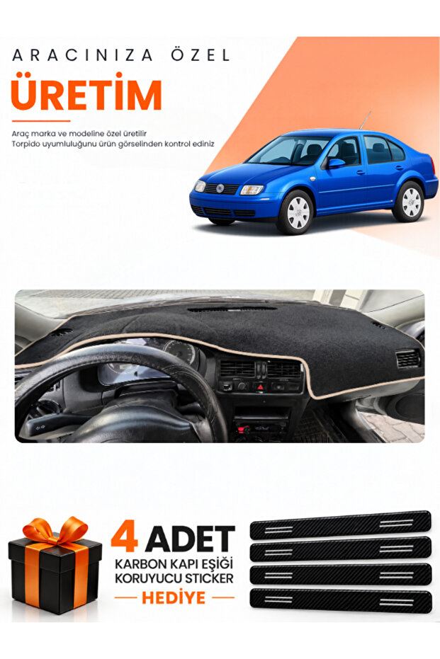Volkswagen Jetta (1997-2003) Compatible Dashboard Protection Cover Auto Cover - Black-Beige - Vw009