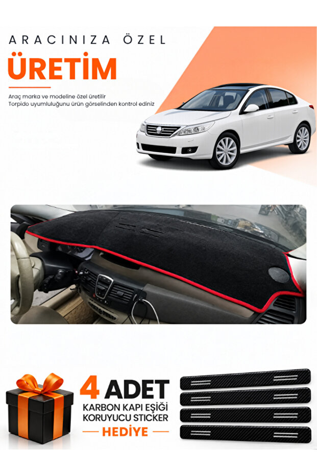 Renault Latitude (2010-2015) Compatible Dashboard Protection Cover Auto Cover - Black-Red - Re034