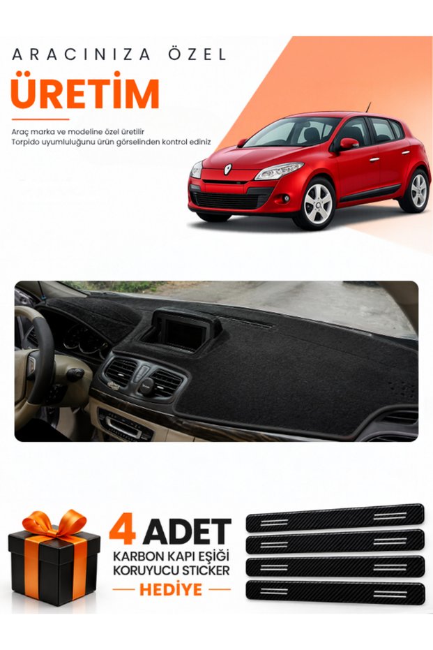 Renault Megane 3 Li̇f Ekran (2008-2015) Compatible Torpedo Protection Cover Auto Cover - Black - Re023