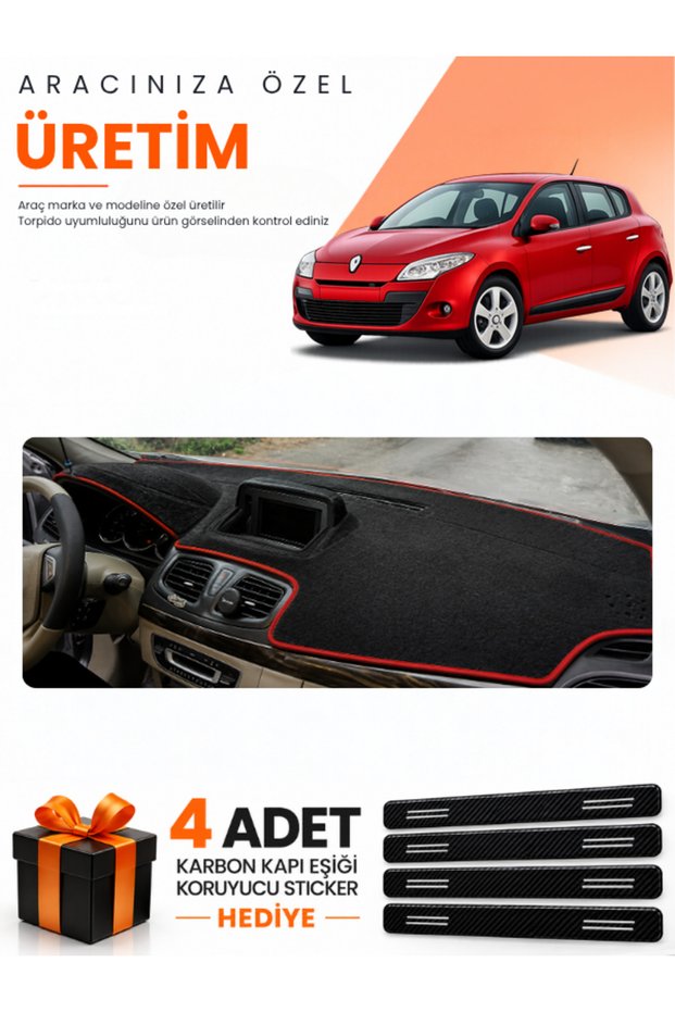 Renault Megane 3 Li̇f Ekran (2008-2015) Compatible Torpedo Protection Cover Auto Cover - S.Red - Re023