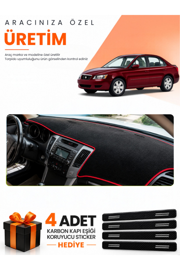 Hyundai Sonata (2007-2012) Compatible Torpedo Protection Cover Auto Cover - Black-Red - Hu030