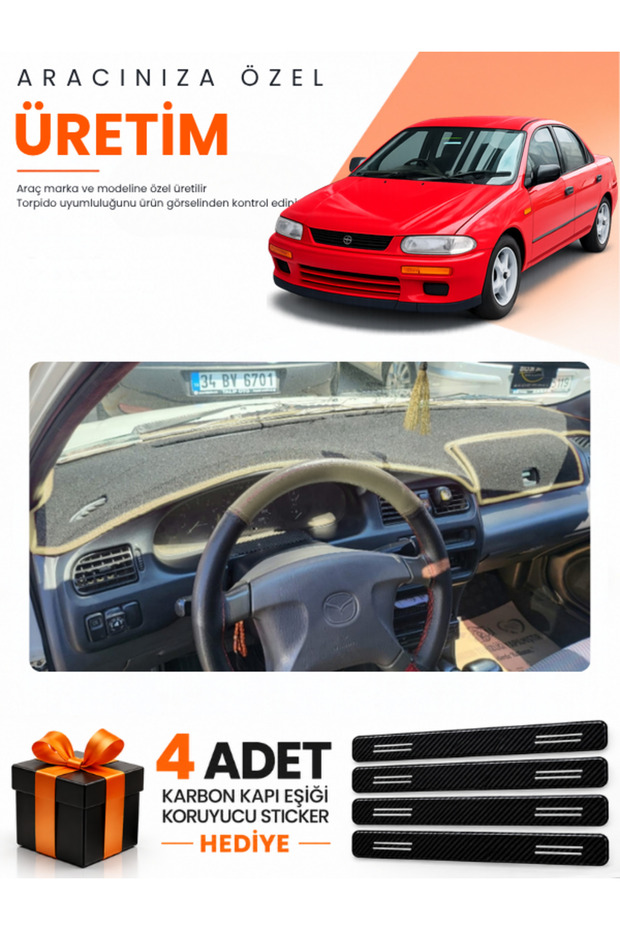 Mazda 323 Fami̇li̇a Covered (1994-1998) Compatible Dashboard Protection Cover Auto Cover - Black-Beige - Ma003