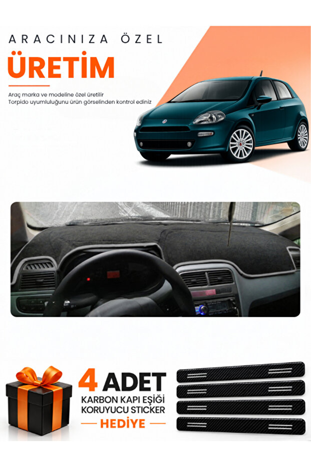 Fiat Punto Grande (2005-2018) Compatible Dashboard Protection Cover Auto Cover - Black-Grey - Fi016