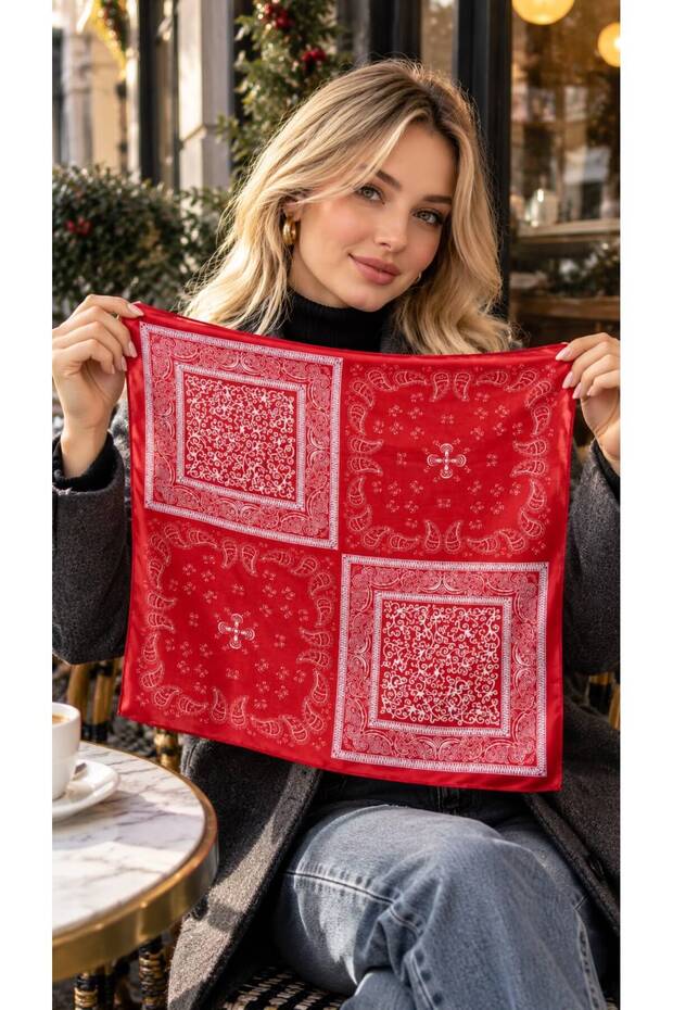 Flr27-06 Red Cotton Women's Scarf 50X50 cm