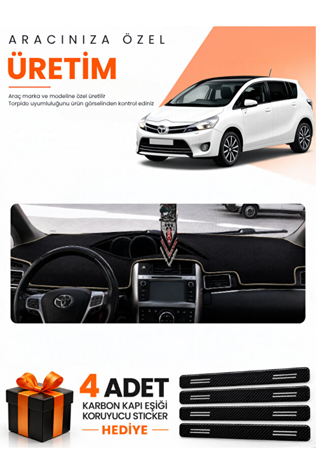 Toyota Verso (2009-2018) Compatible Dashboard Protection Cover Auto Cover - Black-Beige - To024
