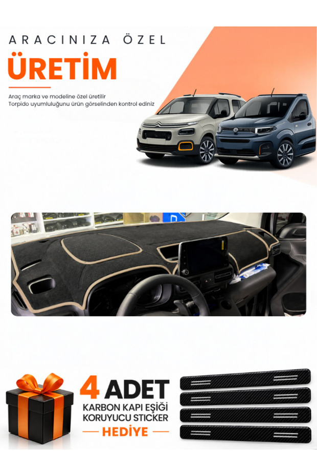 Citroen Berlingo K9 (2018-2026) Compatible Dashboard Protection Cover Auto Cover - Black-Beige - Ci015