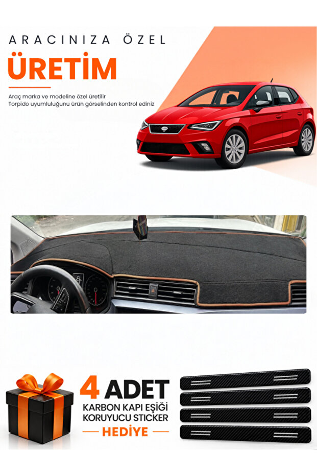 Seat Ibiza (2017-2021) Compatible Dashboard Protection Cover Auto Cover - Black-Brown - Se009