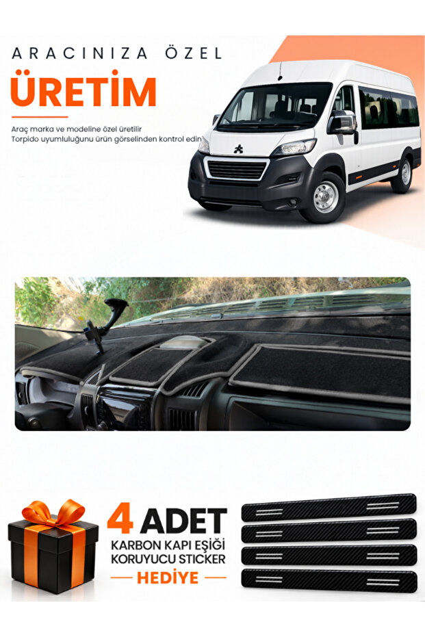 Peugeot Boxer (2017-2021) Compatible Dashboard Protection Cover Auto Cover - Black-Grey - Pe026