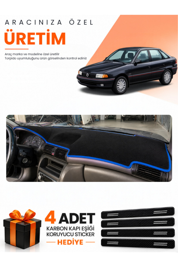 Opel Astra F Airbag Compatible (1991-1998) Compatible Dashboard Protection Cover Auto Cover - Black-Blue - Op001