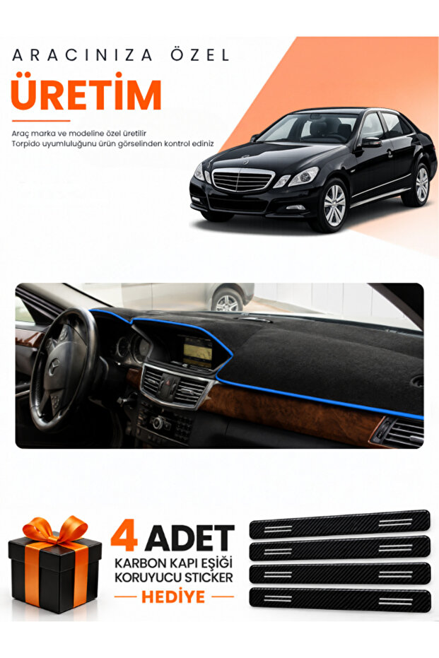 Mercedes W212 (2010-2013) Compatible Dashboard Protection Cover Auto Cover - Black-Blue - Mb014