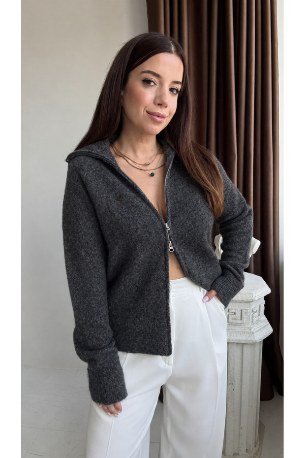 Women's Double Zipper High Collar Knitwear Cardigan
