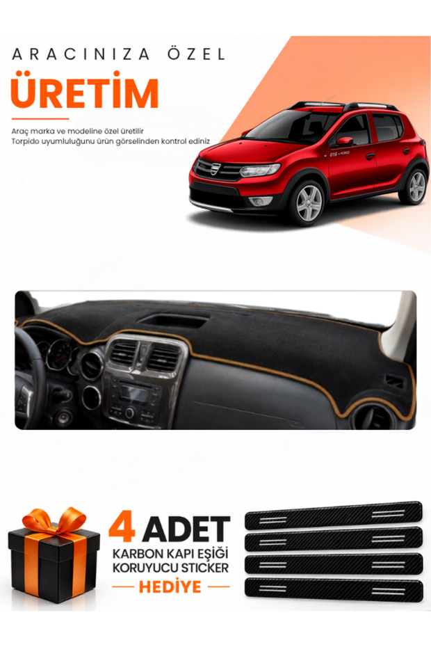 Dacia Sandero Stepway (2015-2021) Compatible Dashboard Protection Cover Auto Cover - Black-Brown - Da004