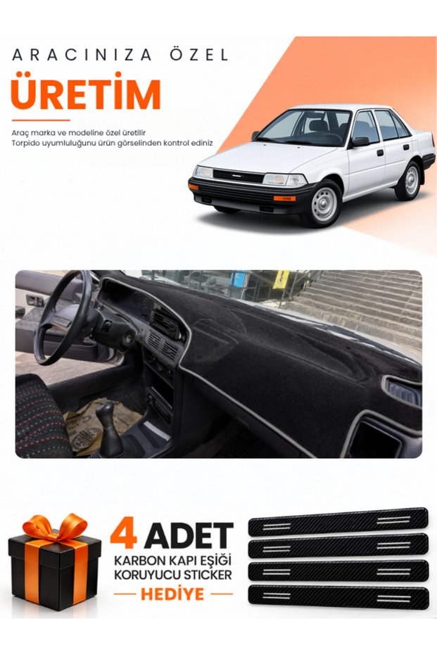 Toyota Corolla Findik Kasa (1988-1991) Compatible Dashboard Protection Cover Auto Cover - Black-Grey - To011