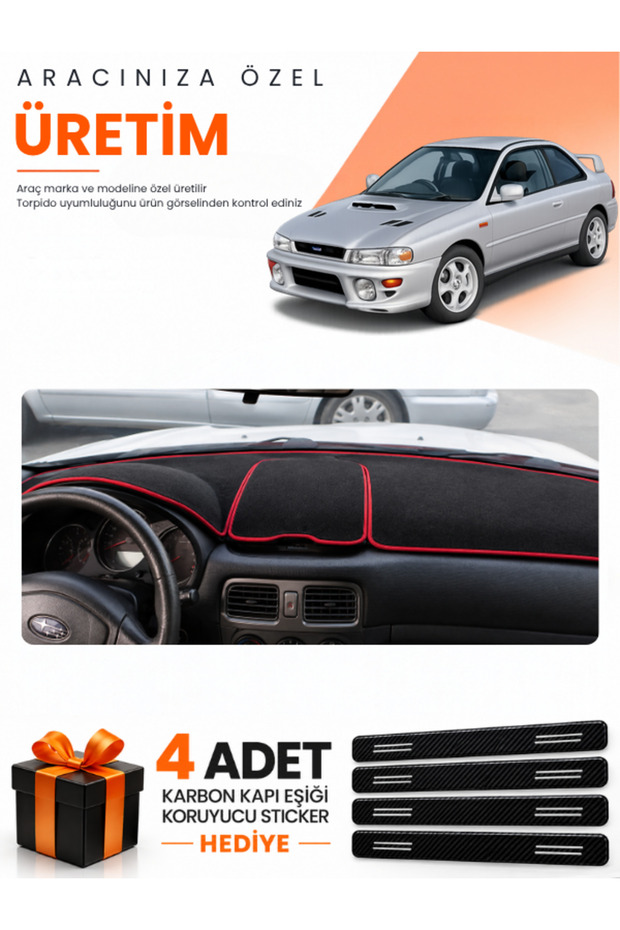 Subaru Impreza (1998-2000) Compatible Torpedo Protection Cover Auto Cover - Black-Red - Su004