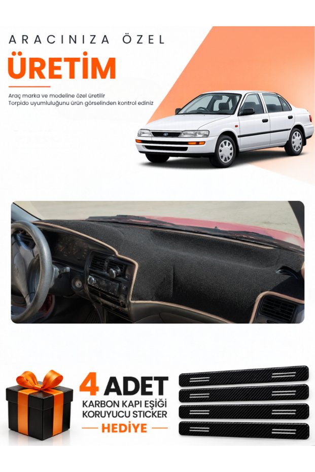 Toyota Corolla Legendary Model (1991-1997) Compatible Dashboard Protection Cover Auto Cover - Black-Beige - To012