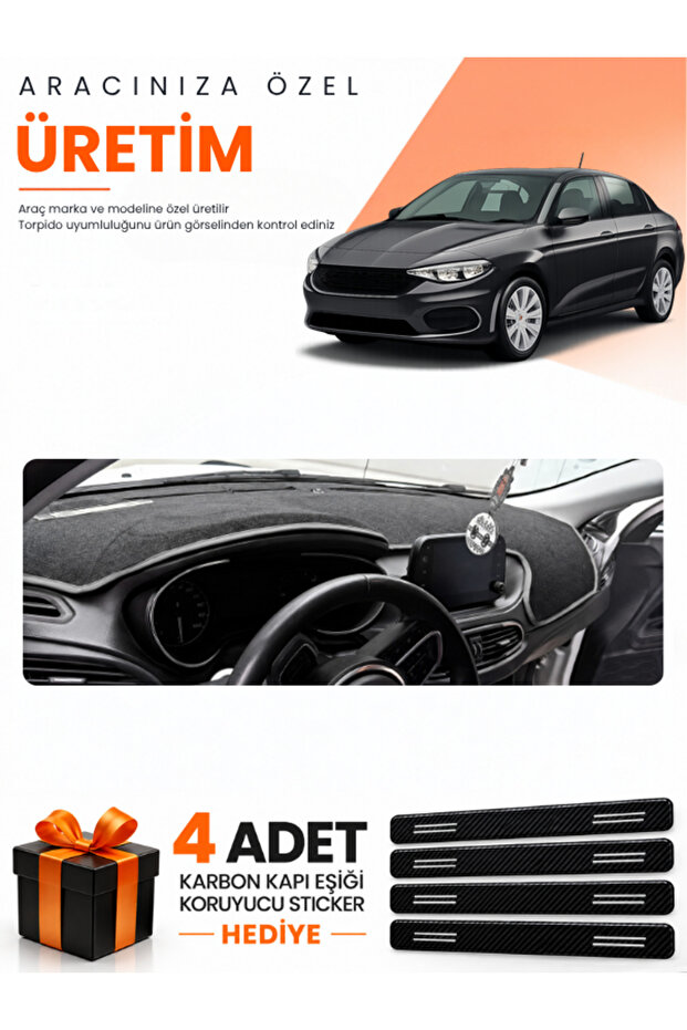 Fi̇at Egea Sedan (2019-2026) Compatible Torpedo Protection Cover with Tablet Holder - Black-Grey - Fi012