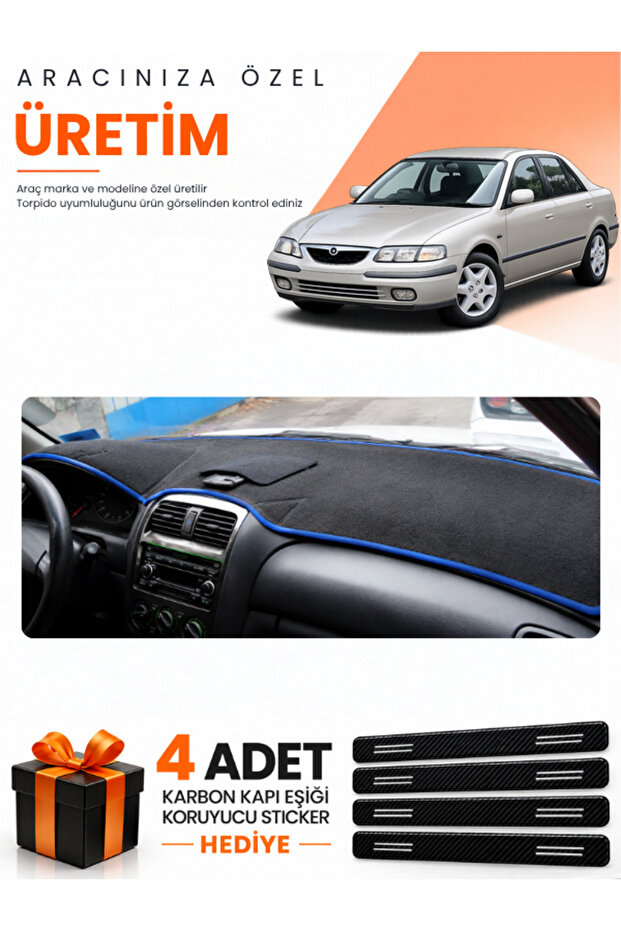 Mazda 626 Without Airbags (1998-2000) Compatible Dashboard Protection Cover Auto Cover - Black-Blue - Ma010