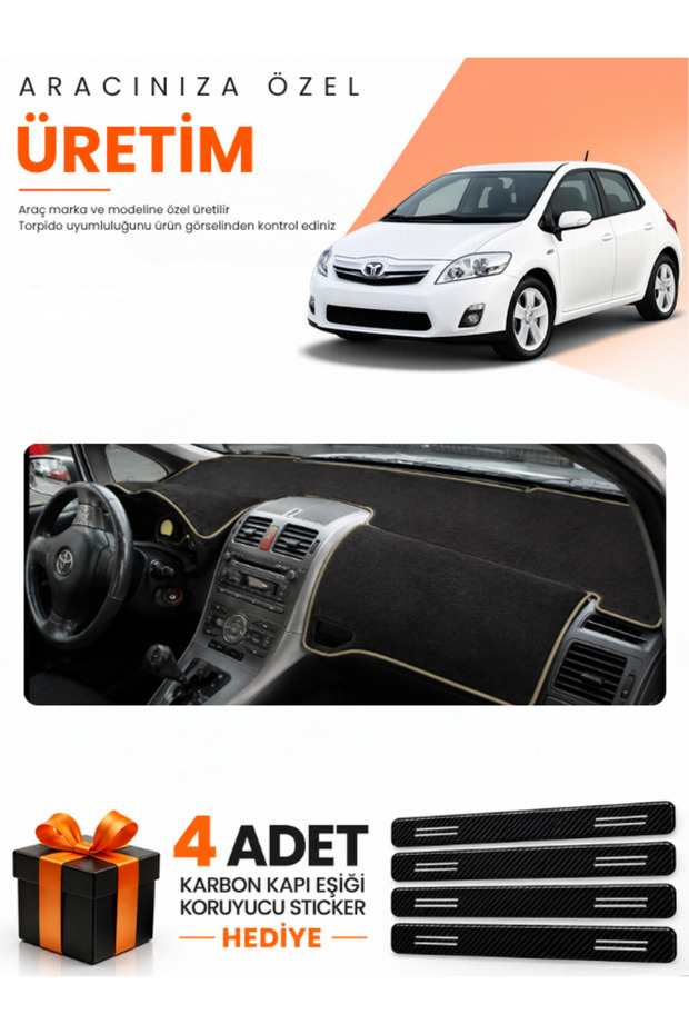 Toyota Auris E150 (2006-2012) Compatible Dashboard Protection Cover Auto Cover - Black-Beige - To005