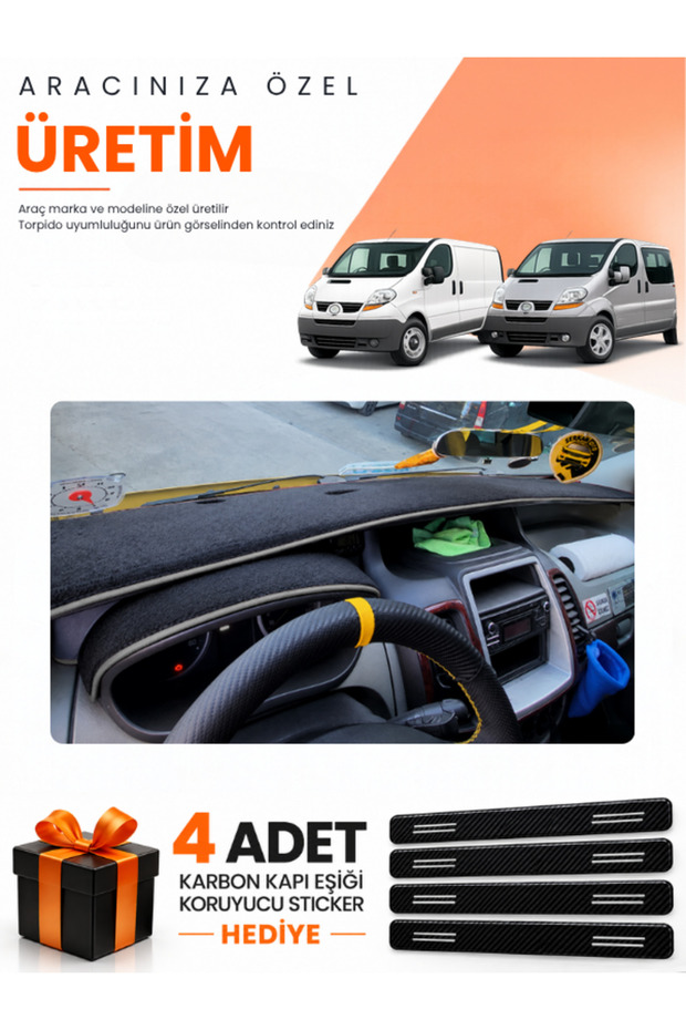 Renault Trafic (2001-2014) Compatible Dashboard Protection Cover Auto Cover - Black-Grey - Re046
